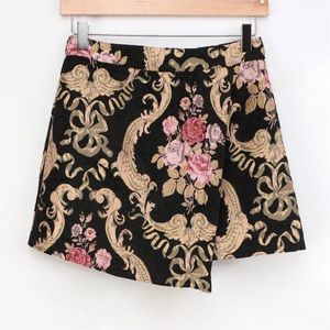 Black Multi Jacquard Wrap Mini Skirt